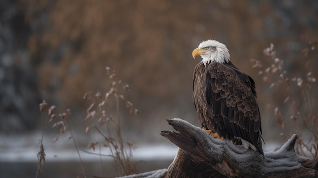 Photo a bald eagle sits on a tree branch in the winter.