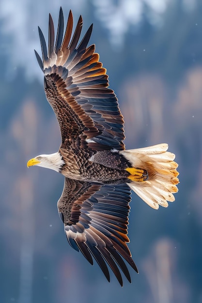 Photo a bald eagle soaring above the treetops scanning the ground below for its next meal