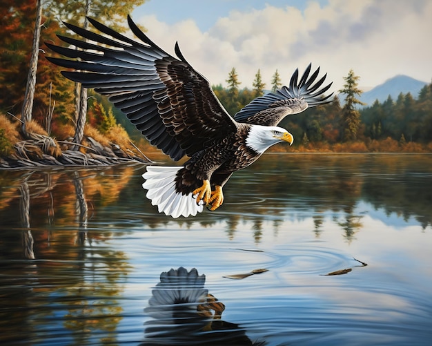 bald eagle vliegend meer visproduct harige breking ongelooflijk olie springende kijker illustratie