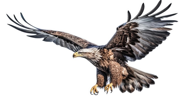 Bald eagle vliegende swoop hand tekenen en verf kleur op witte achtergrond afbeelding