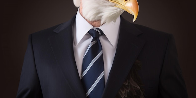 A bald eagle wearing a suit and tie