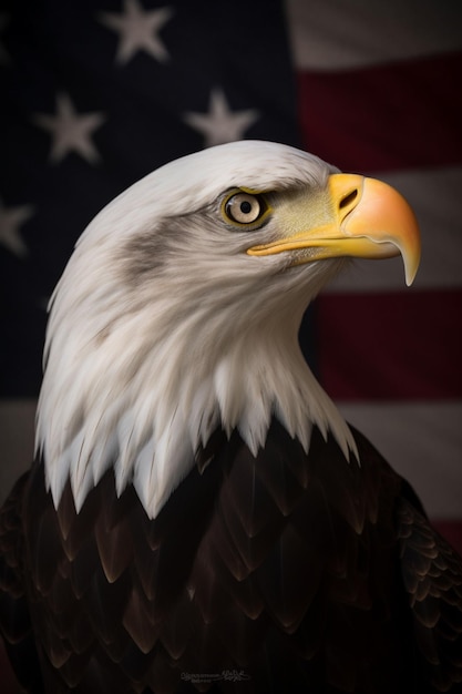 bald eagle with american flag in background generative ai