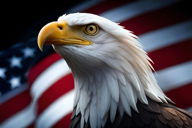 Белоголовый орлан с американским флагом за ним