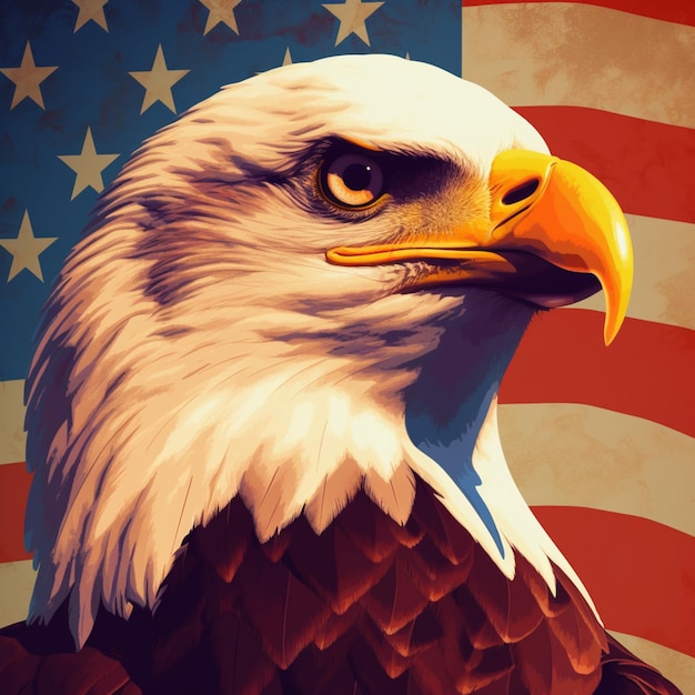 Premium AI Image | A bald eagle with a flag behind it