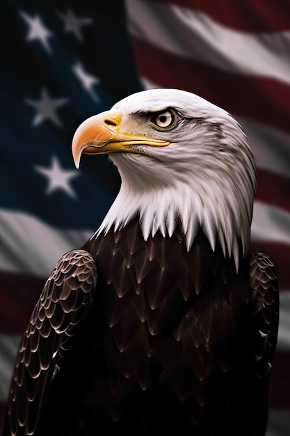 Белоголовый орлан на фоне флага США