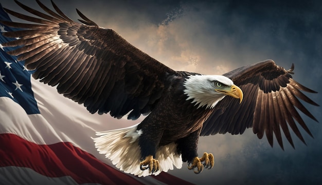 Bald eagle with USA flagGenerative ai