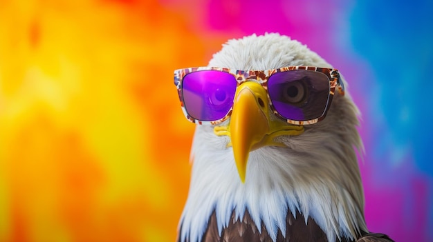 Bald Eagle-zonnebril en sjaal in studio met een kleurrijke en heldere achtergrond AI Generatief