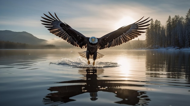 Bald Eagle39s Majestic Swoop over a Tranquil Lake