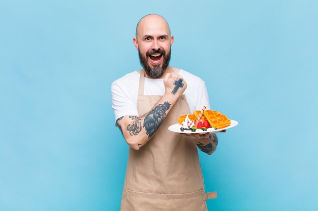 Bald man feeling happy