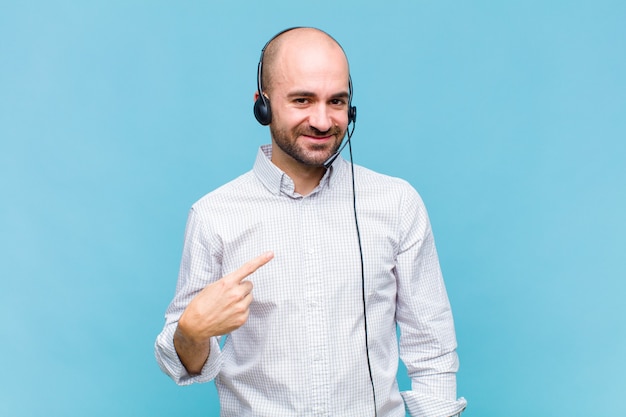 Bald man looking proud