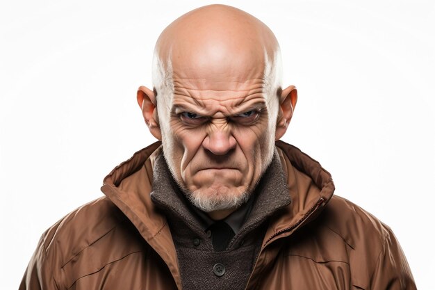 Photo bald man in rage isolated on white background generative ai