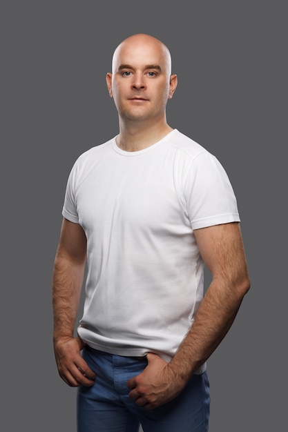 Bald man in a T-shirt