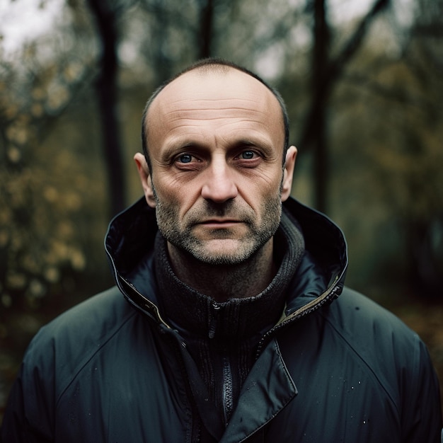 a bald man with a beard and a jacket that says " bald ".