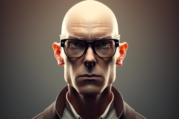 Photo a bald man with glasses and a brown jacket ai generated artwork