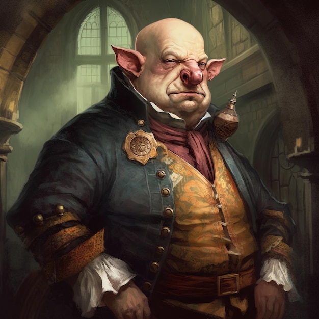 Bald Plump Mayor Dark Fantasy Town's Portly Leader