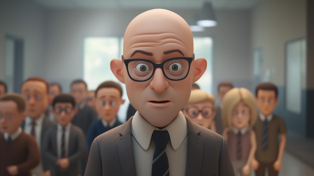 a bald teacher with eyeglasses walking inside wallpaper