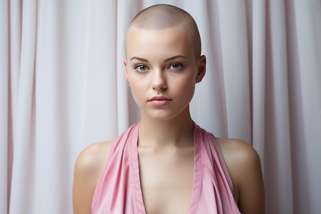 대머리 여성이 유방암과 싸우다