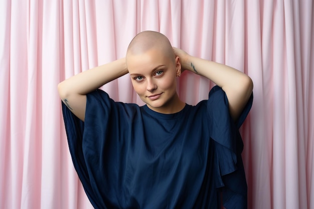 A bald woman fights breast cancer