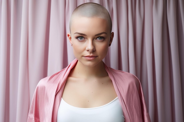 A bald woman fights breast cancer