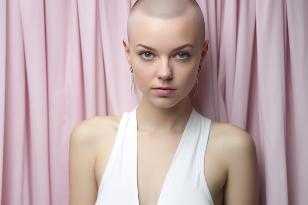 Photo a bald woman fights breast cancer