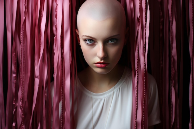 A bald woman fights breast cancer