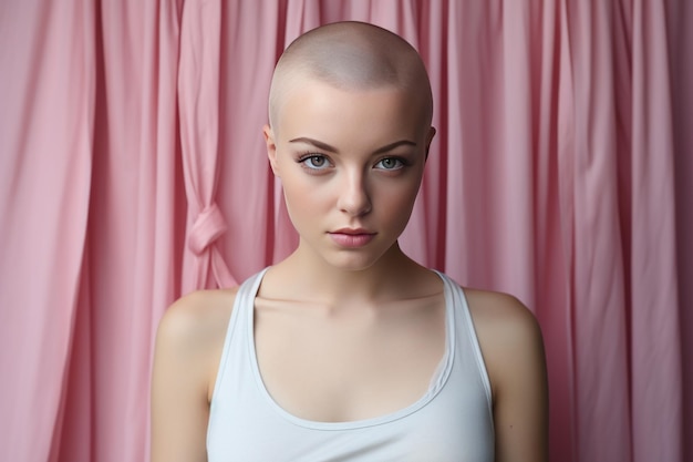 A bald woman fights breast cancer