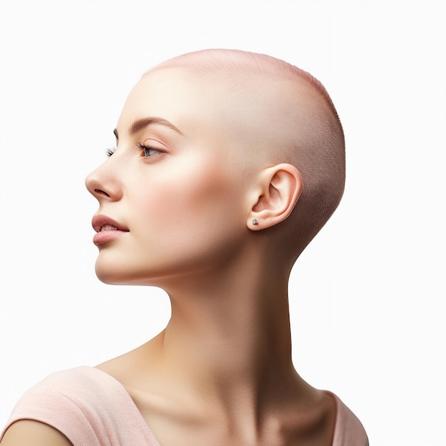 bald woman would be in profile