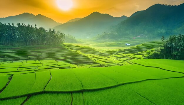 Balenese green paddy fields scenery Beautiful stunning breathtaking view