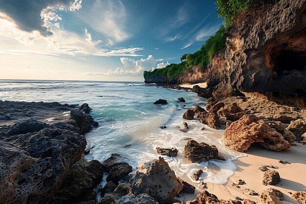 Bali Beach with Rocky Coastline Captured in Unique Style