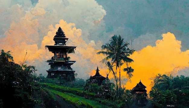 バリの美しいカラフルな風景バリ島インドネシアの自然