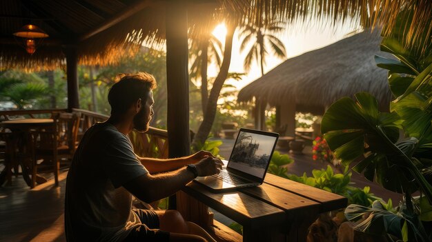 Bali man working on laptop