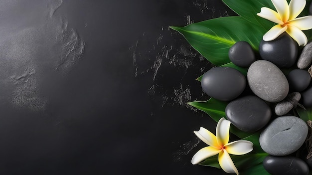 Photo bali style spa frangepani stone black background template