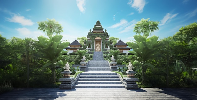 Bali temple entrance design with lush green cover