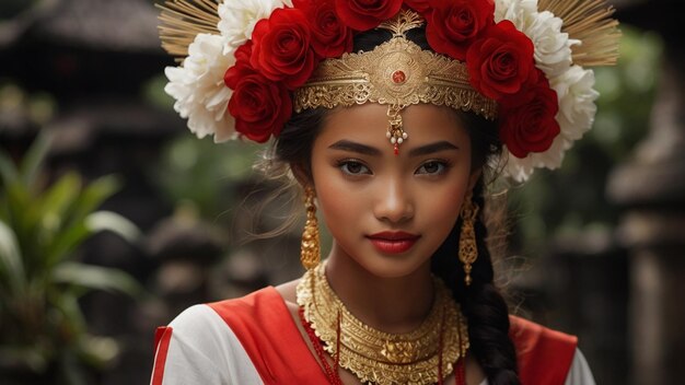 a Balinese girl in red an white