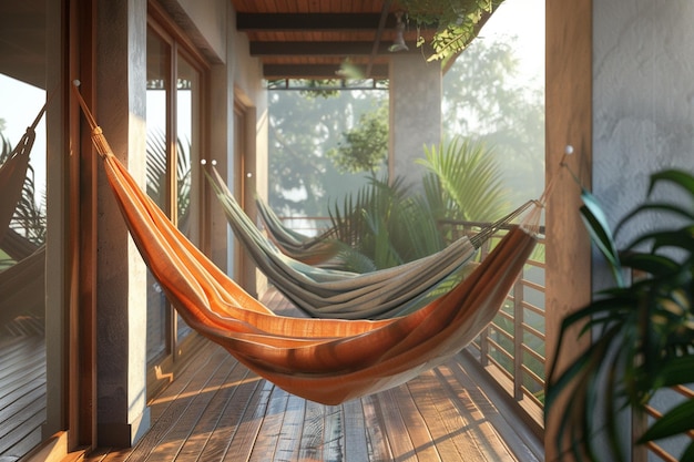 Balkons met hangmatten voor rust