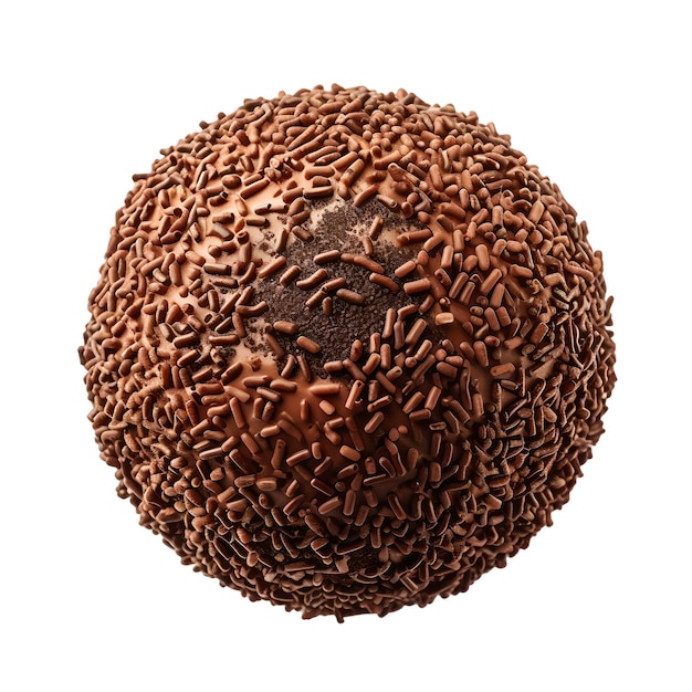 A ball of chocolate with a sprinkle of frosting on it