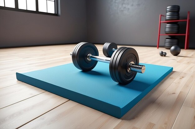 Ball dumbbell en mat voor fitness gezonde levensstijl thema fitness inventaris 3d rendering