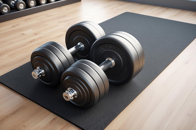 Ball dumbbell and mat for fitness healthy lifestyle theme fitness inventory 3d rendering