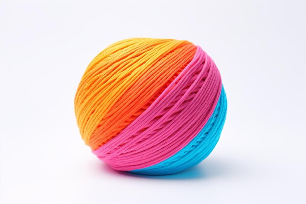 A ball of dyed string and slim twine isolated on a light background