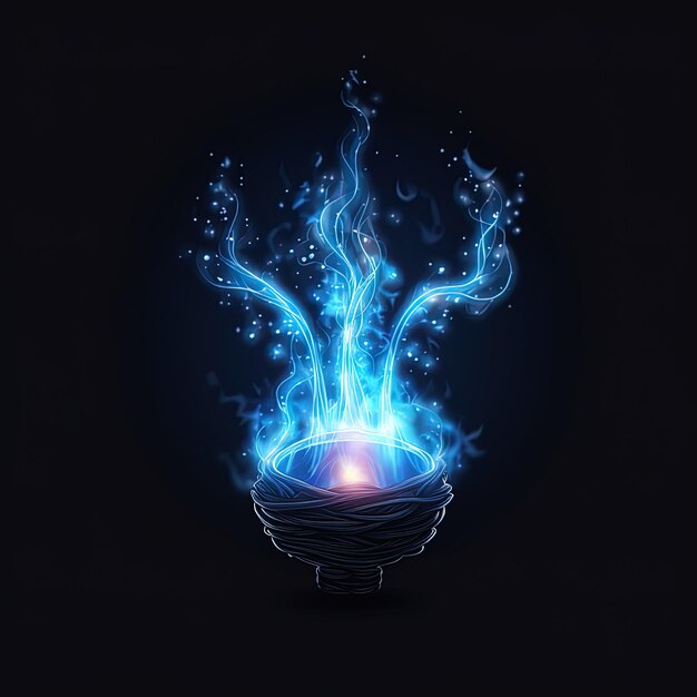 a ball of fire in a bowl with a blue flame