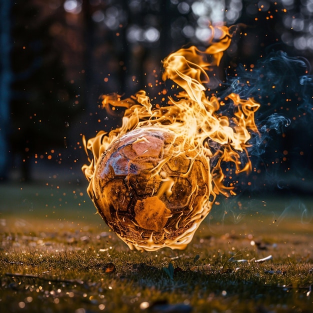 Photo a ball of fire that has the word world on it