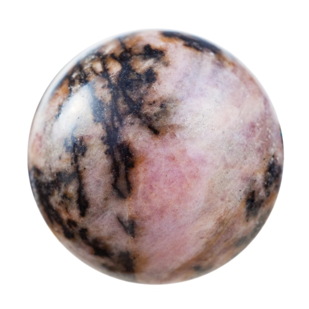 Ball from rhodonite mineral gemstone isolated