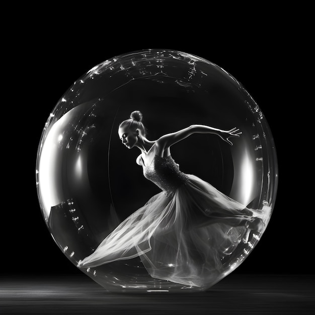 A ball of glass with a woman dancing in it.