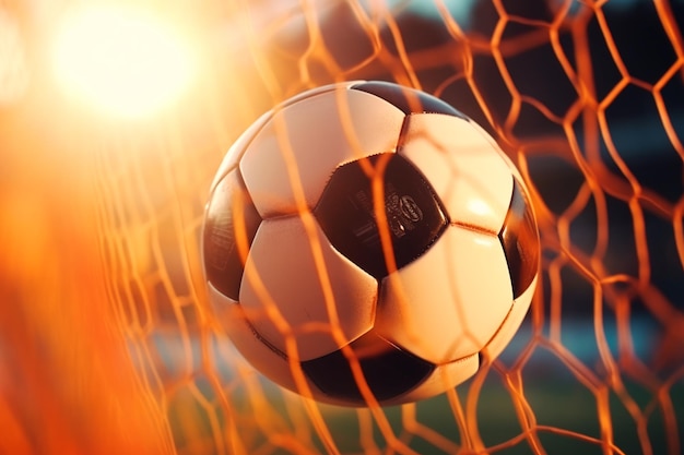 The ball hits the goal sport and healthy lifestyle concept playing soccer ai generated