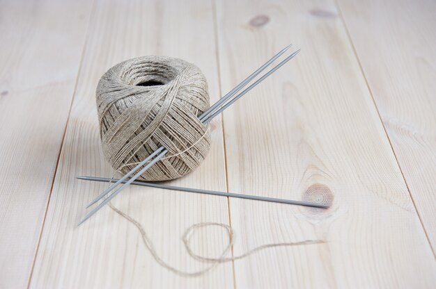 Ball of linen for knitting handicraft concept