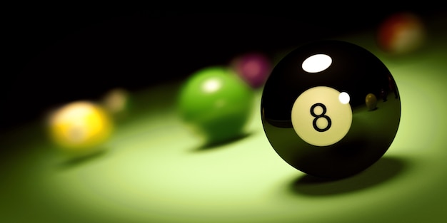 Photo ball n. 8 on a pool table 3d render