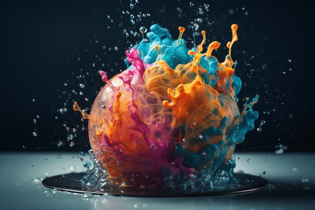 A ball of paint is being dropped into a water droplet