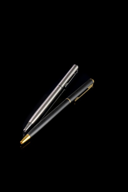 Ball pen duo silver and gold luxury Two ball pens for signature in business solated on black background