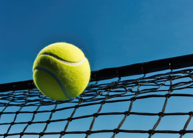 Ball in the shade of the net of a blue paddle tennis court