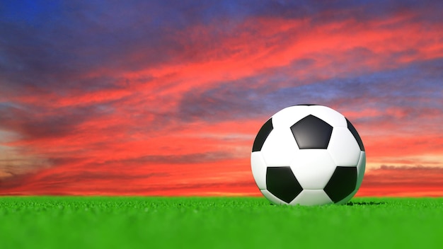 Ball on soccer field and bright spotlights 3d renderingx9